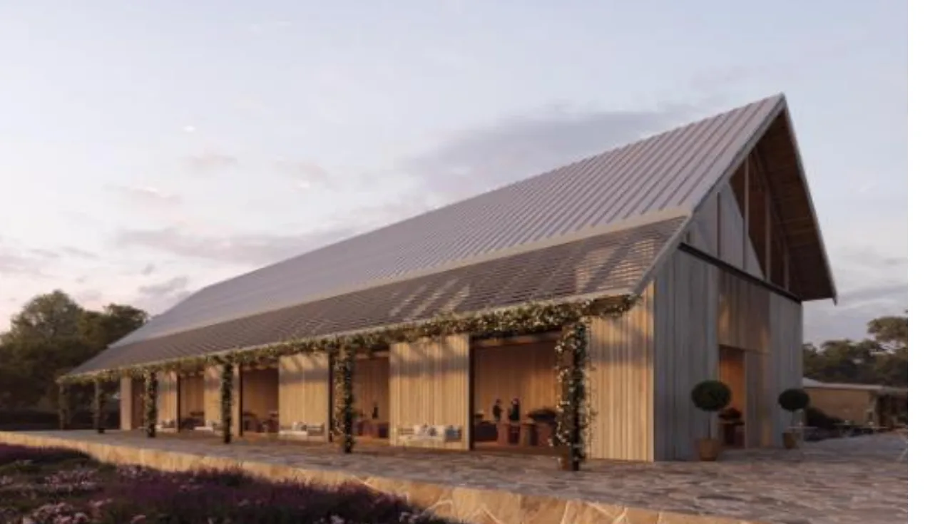 Function and event facility at dusk, 1023 Hermitage Rd, Pokolbin